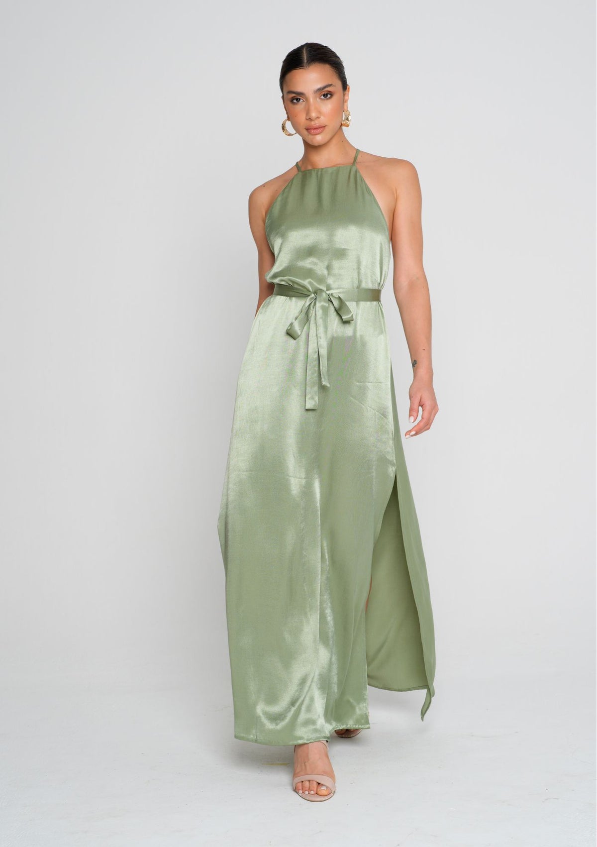 Marc Maxi Dress - Photographed In Sky Blue Satin