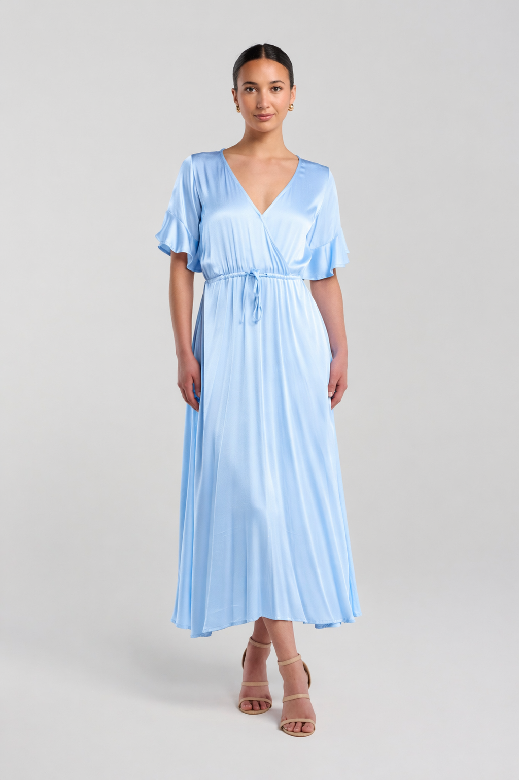 Pull Me Closer Dress - Sky Blue Satin