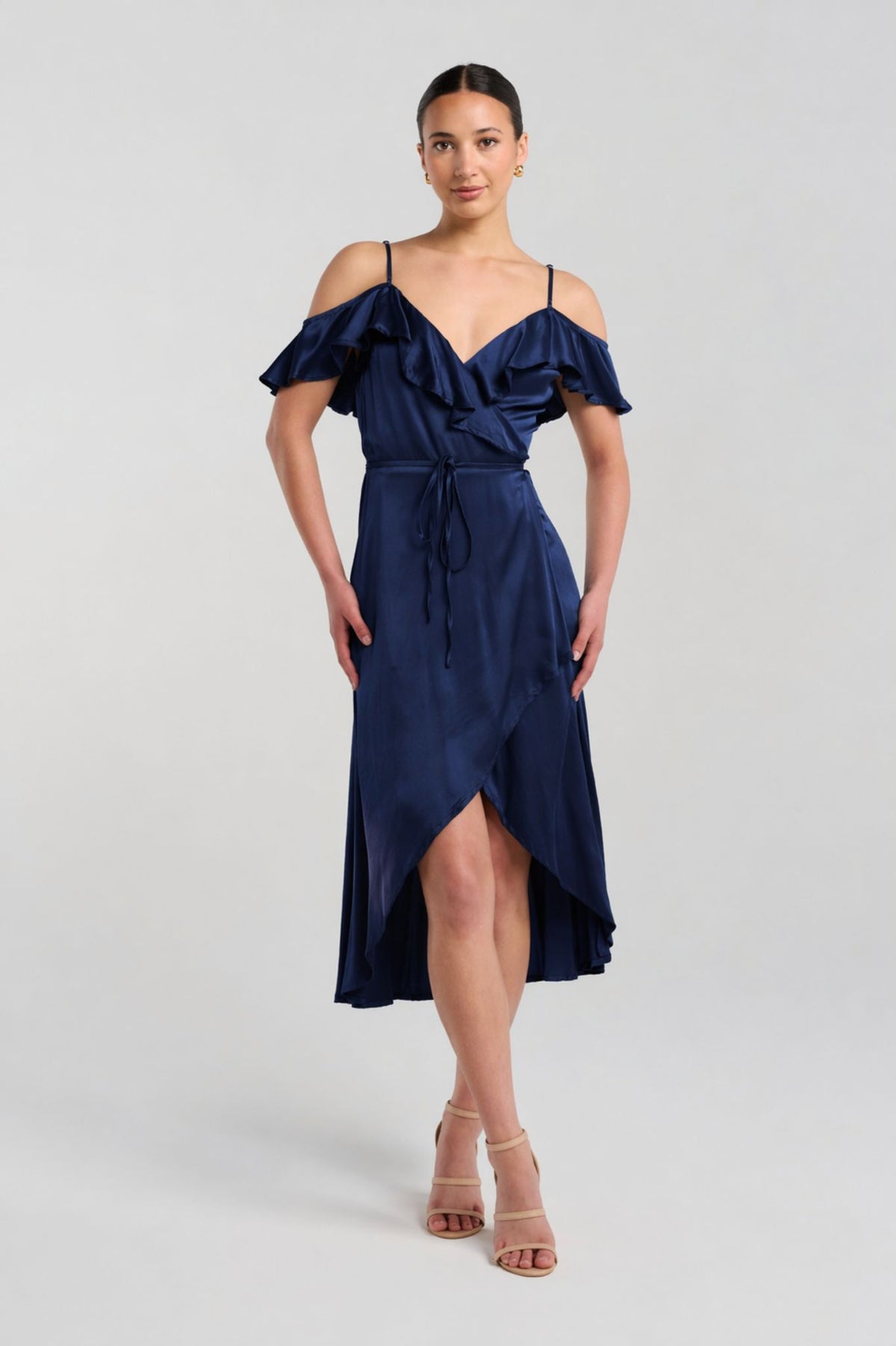 Money Never Lies Wrap Dress - Navy Satin