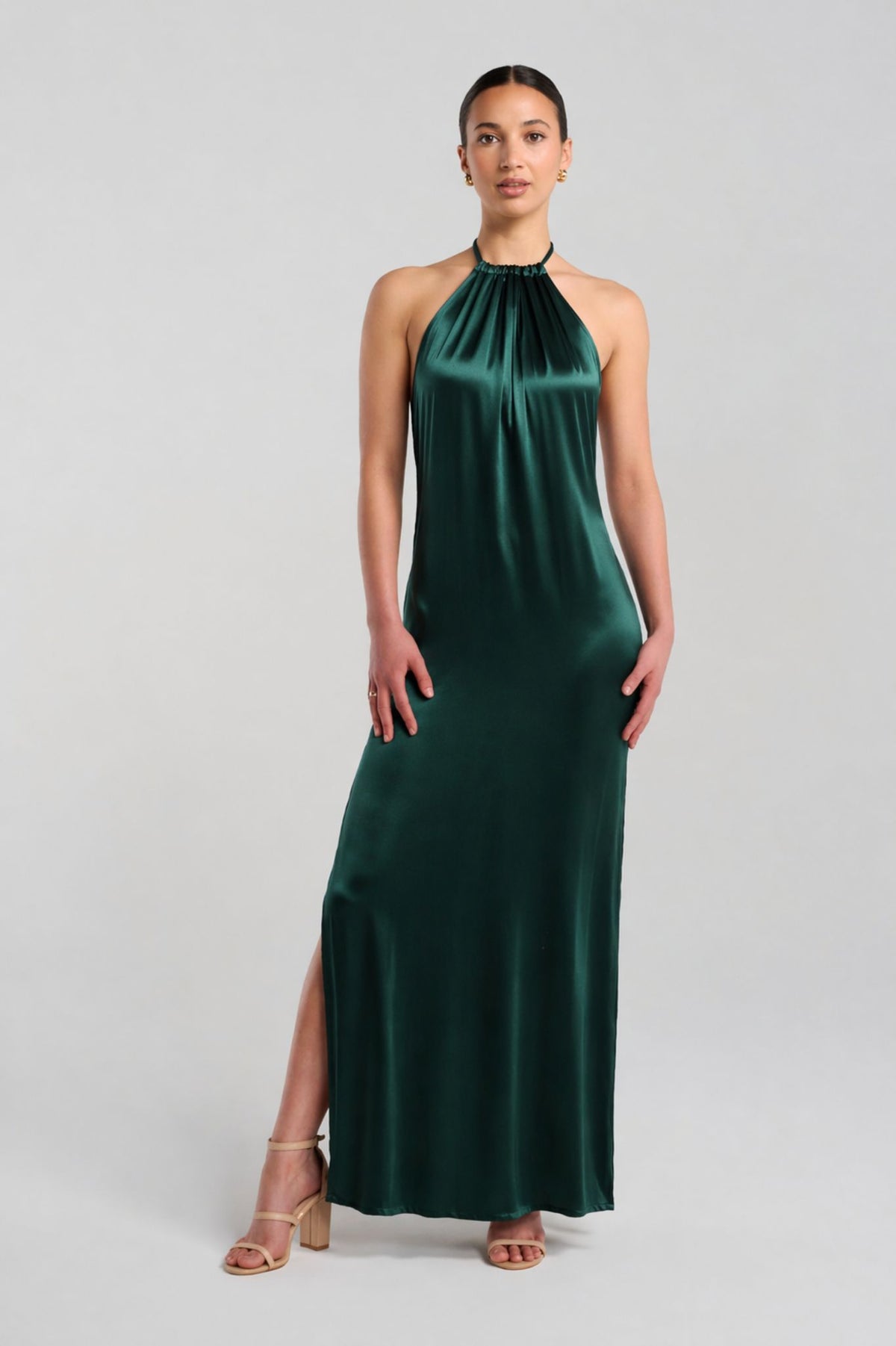 Alix Dress - Emerald Green Satin