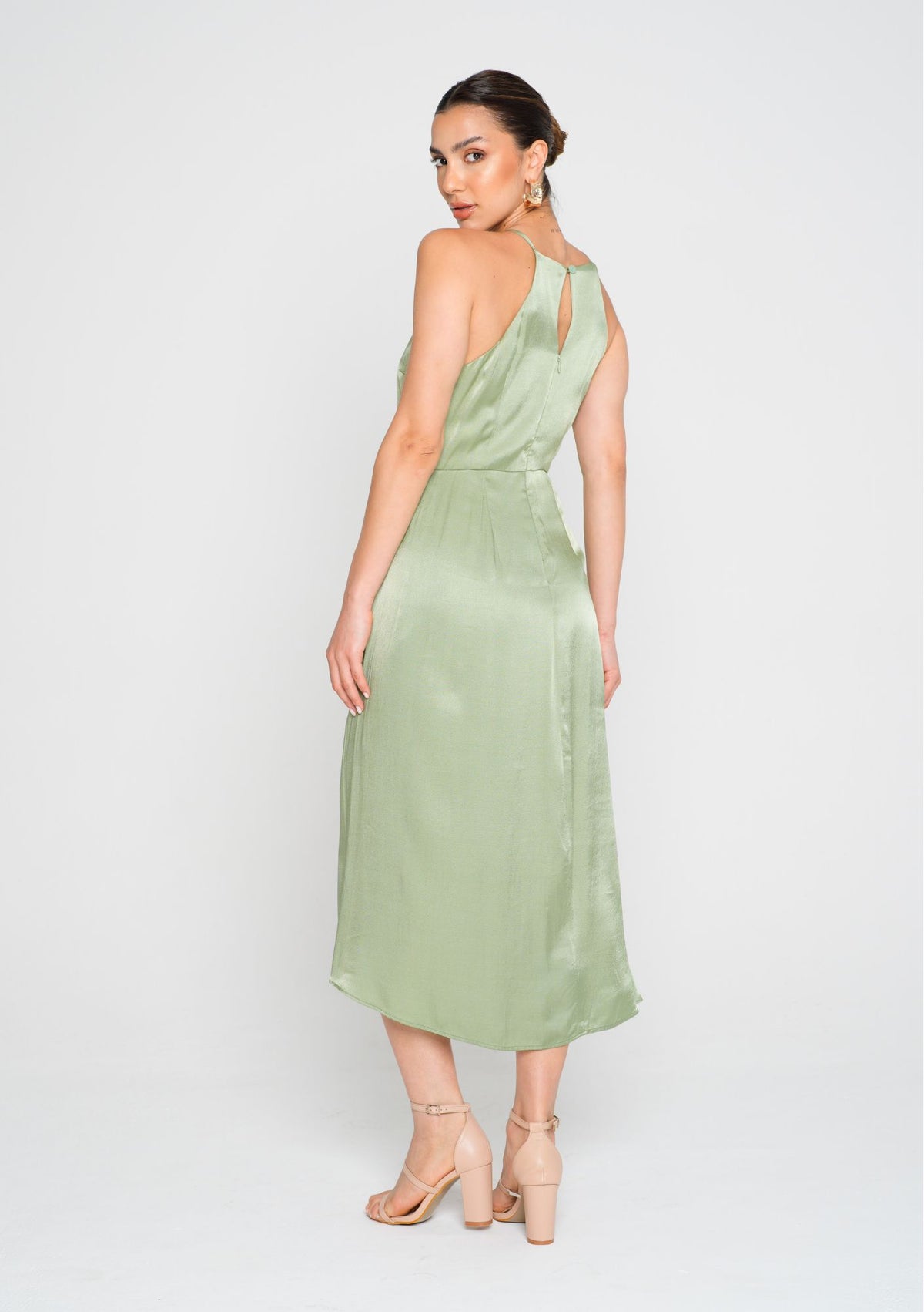 Brunch Dress - Photographed in Olive Green Satin