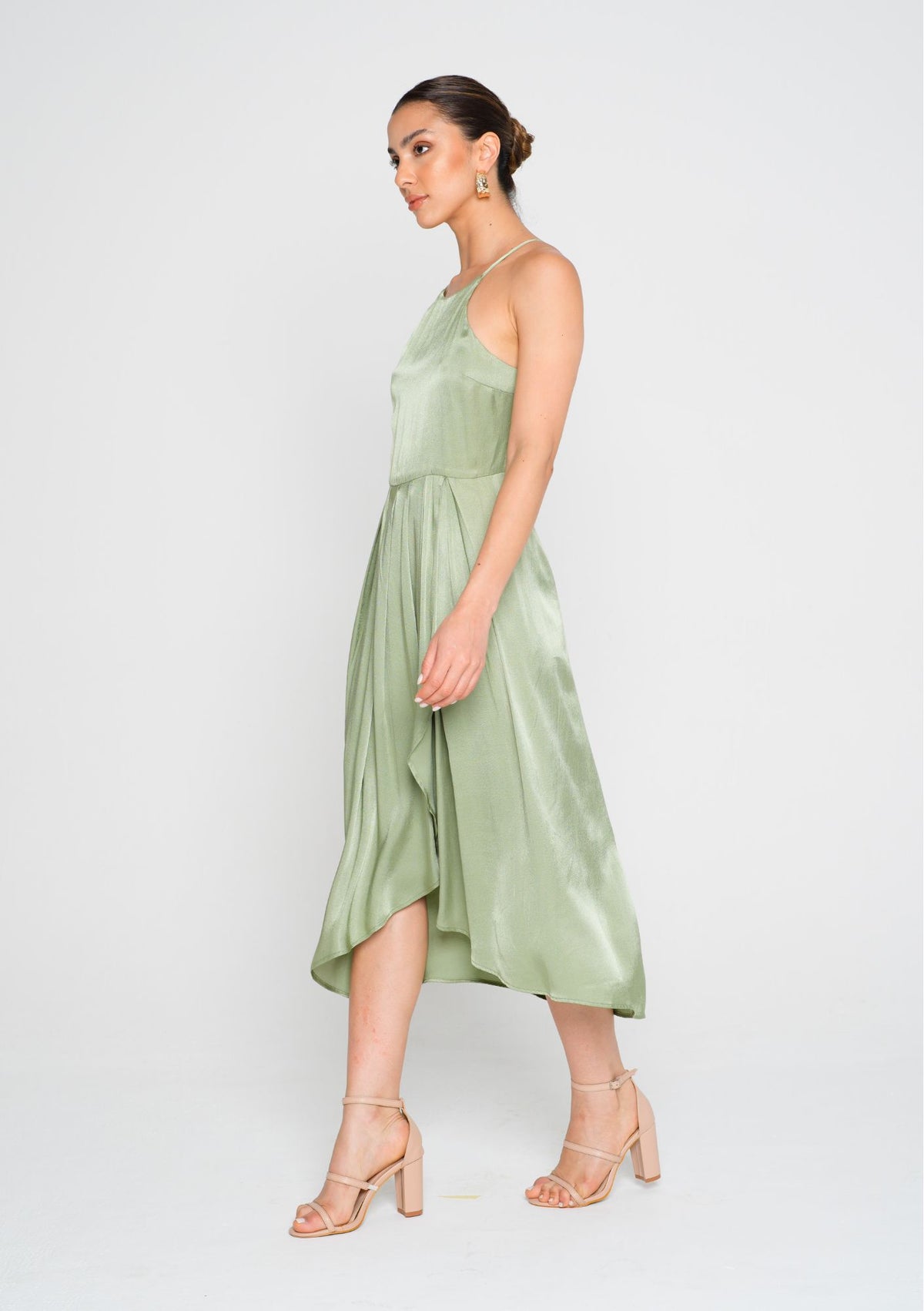 Brunch Dress - Photographed in Olive Green Satin
